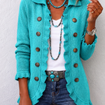 Women's Turquoise Ribbed Knit Ruffle Jacket