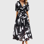 Women's Flattering Floral Midi Dress in Black