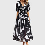 Women's Flattering Floral Midi Dress in Black