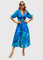 Women's Flattering Floral Midi Dress in Blue
