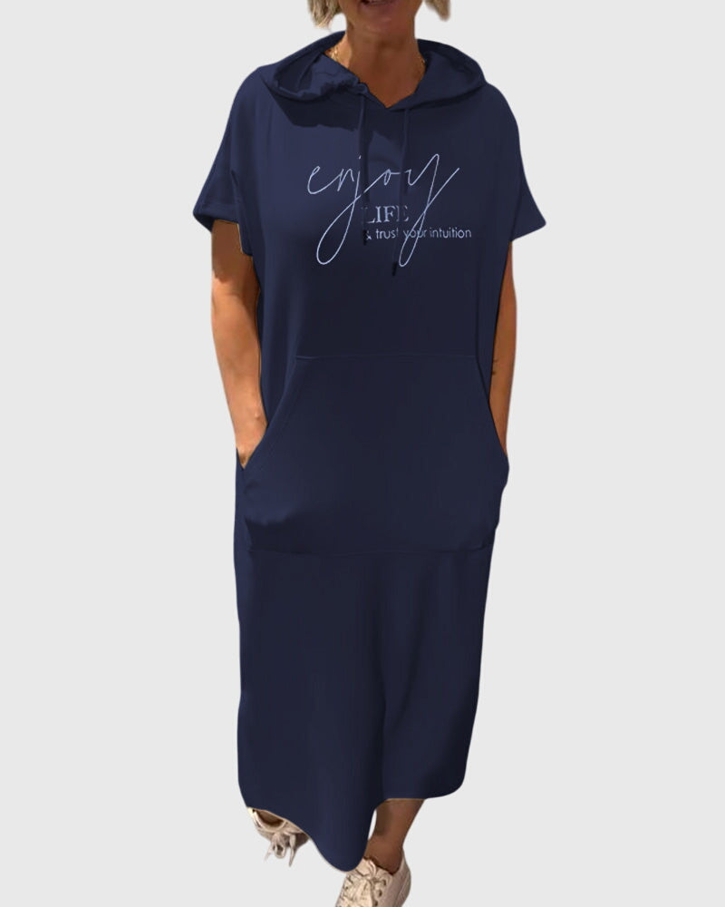 Women's Casual Hoodie Dress in Navy Blue