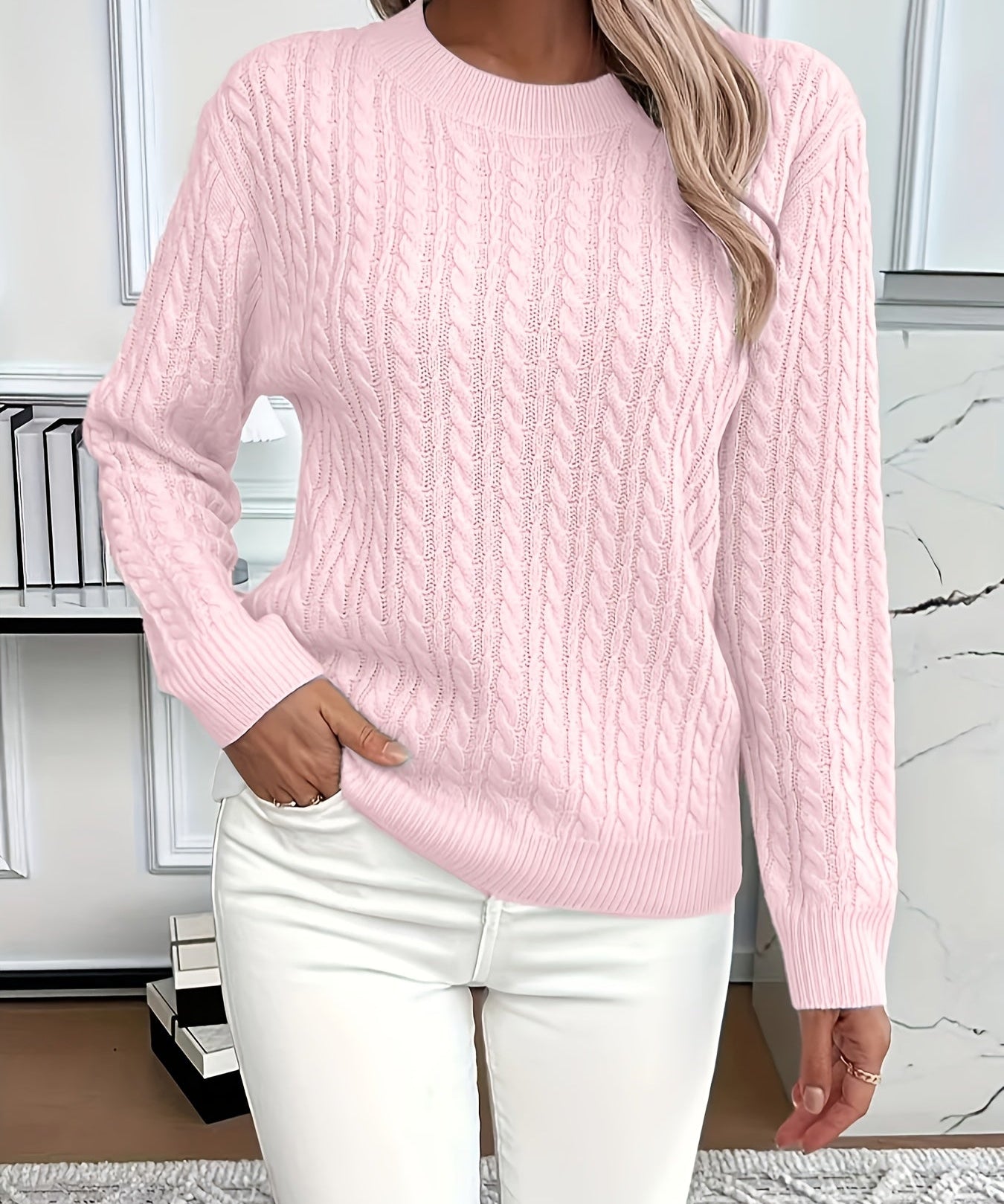 Women's Pink Cable Knit Sweater