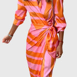 Women's Elegant Wrap Dress with Print in Orange