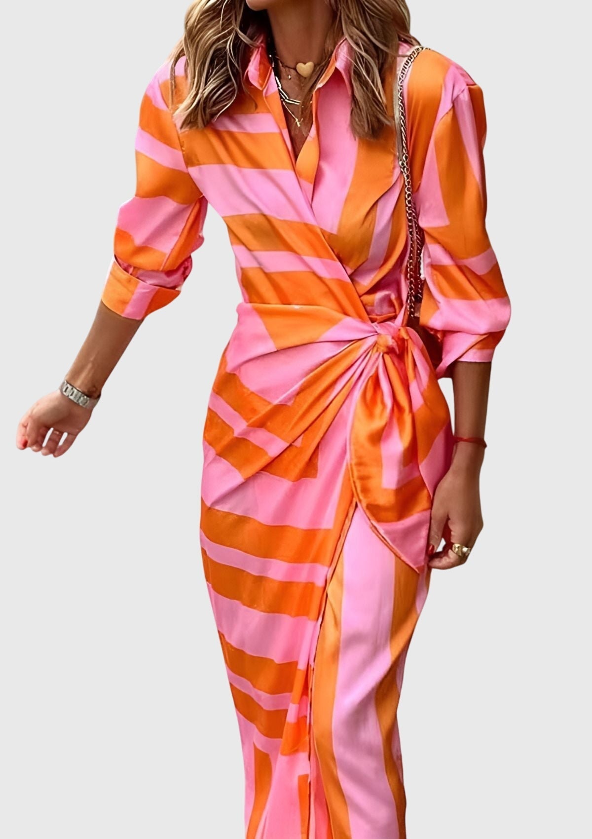 Women's Elegant Wrap Dress with Print in Orange