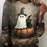Women's Ghost and Cat Long-Sleeve Tee in Multicolor