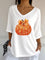 Women's Sequin Pumpkin V-Neck Blouse in White