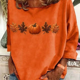 Women's Pumpkin Leaf Crew-Neck Top in Orange