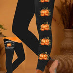 Women's Pumpkin Print Leggings in Black