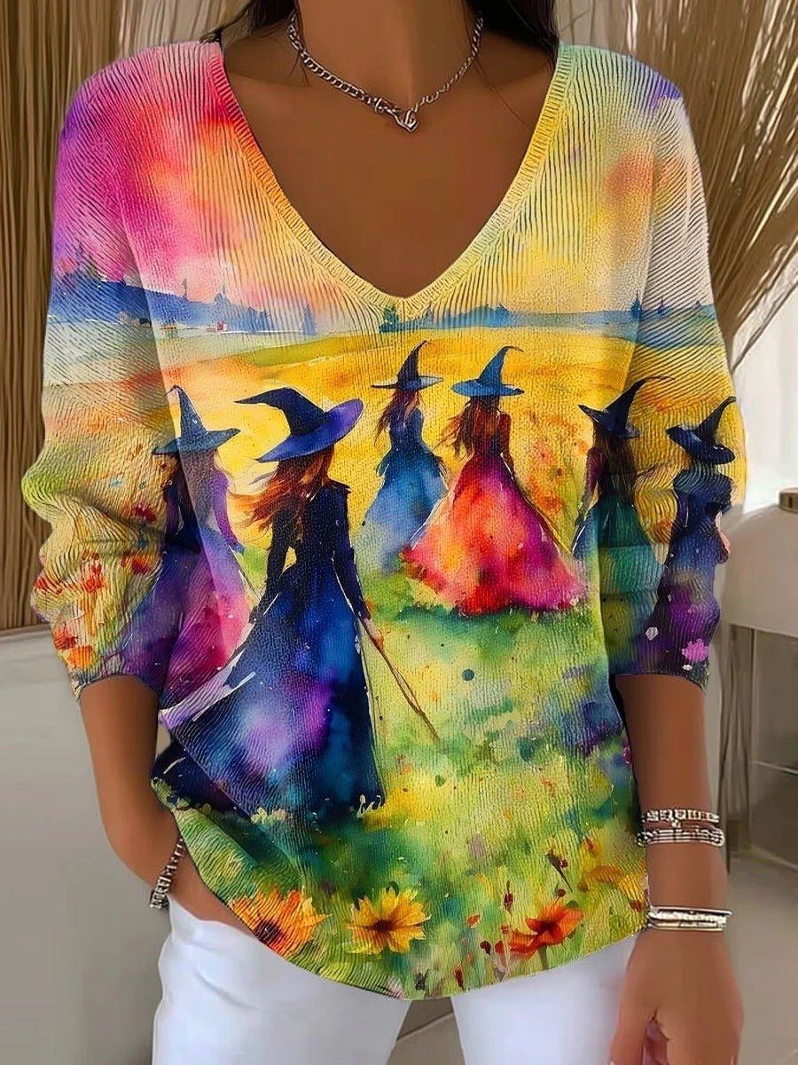 Women's Watercolor Witch Sweater in Multicolor