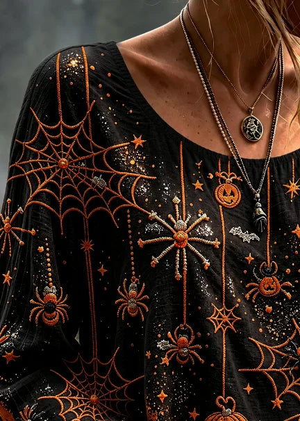 Women's Spider Web Pumpkin Blouse, photo 3