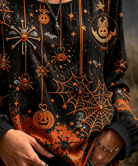 Women's Spider Web Pumpkin Blouse, photo 2