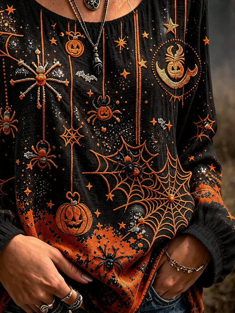 Women's Spider Web Pumpkin Blouse, photo 2
