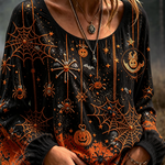 Women's Spider Web Pumpkin Blouse in Black