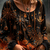 Women's Spider Web Pumpkin Blouse in Black