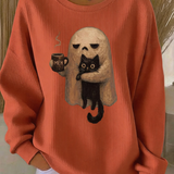 Women's Ghost Hug Black Cat Sweatshirt in Orange