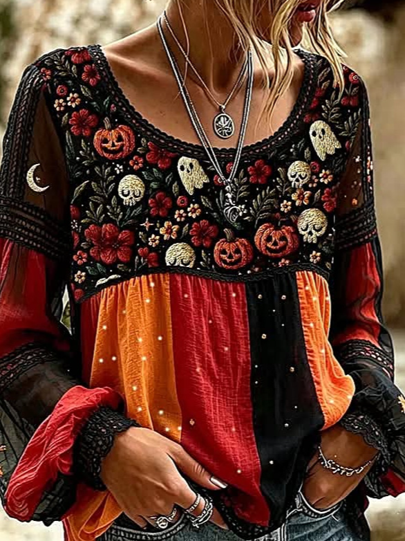 Women's Embroidered Halloween Lace Blouse, photo 3