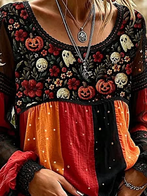 Women's Embroidered Halloween Lace Blouse, photo 2