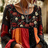 Women's Embroidered Halloween Lace Blouse in Multicolor