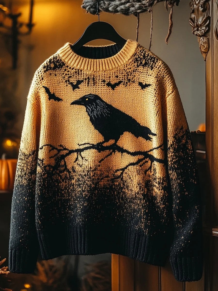 Women's Gothic Crow Art Sweater in Yellow