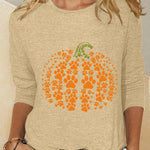 Women's Pumpkin Print Crew-Neck Blouse in Beige