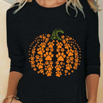 Women's Pumpkin Print Crew-Neck Blouse in Black