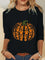 Women's Pumpkin Print Crew-Neck Blouse in Black