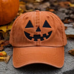 Women's Hat – Pumpkin Face Baseball Cap in Orange