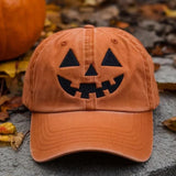 Women's Hat – Pumpkin Face Baseball Cap in Orange