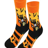 Women's Haunted House Cotton Socks in Orange