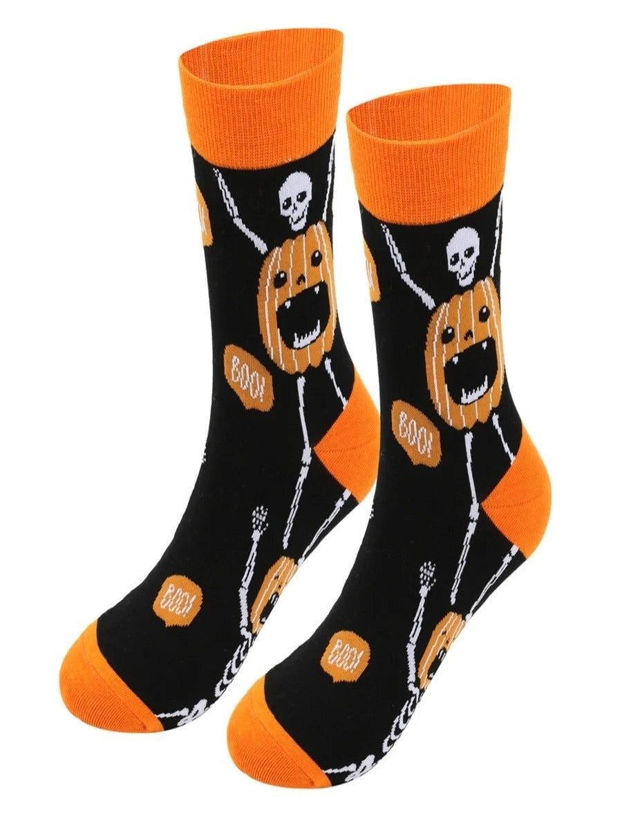 Women's Haunted House Cotton Socks in Orange Red