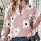 Women's Floral Cable-Knit Quarter-Zip Sweater in Pink