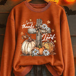 Women's Thankful Pumpkin Sweatshirt in Orange
