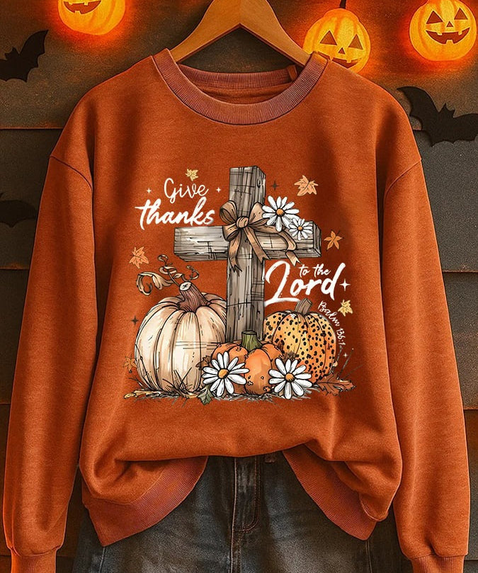 Women's Thankful Pumpkin Sweatshirt in Orange