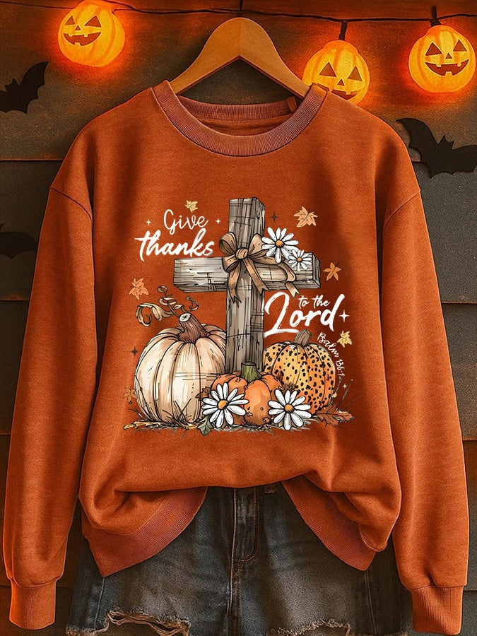 Women's Thankful Pumpkin Sweatshirt in Orange