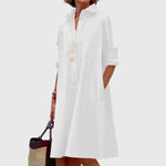 Women's Elegant Dress With Pockets in White