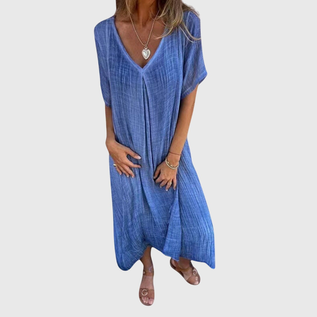 Women's Elegant Lightweight V-Neck Dress in Blue