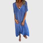 Women's Elegant Lightweight V-Neck Dress in Blue
