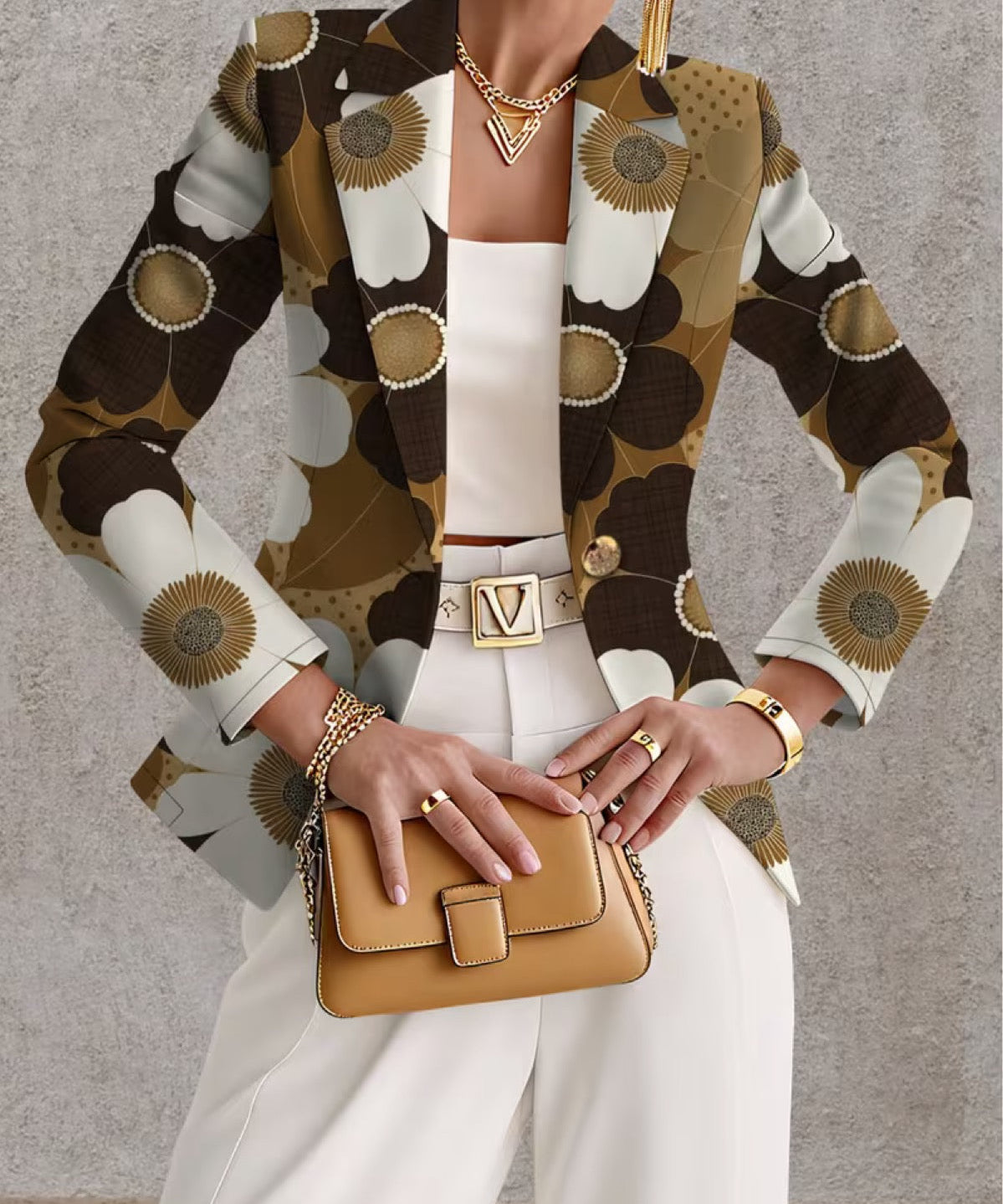 Women's Daisy Print Blazer in Brown Multicolor