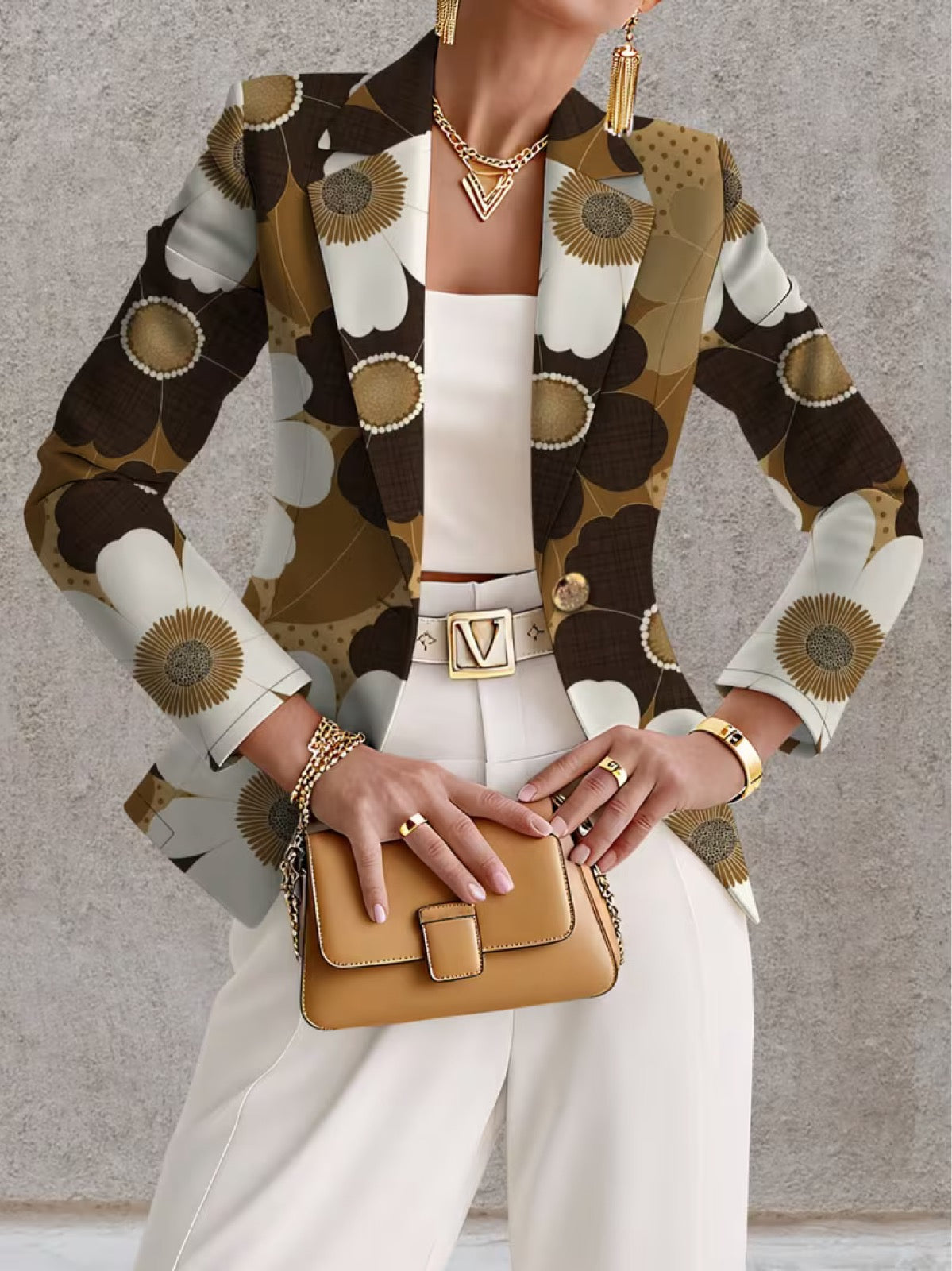 Women's Daisy Print Blazer in Brown Multicolor
