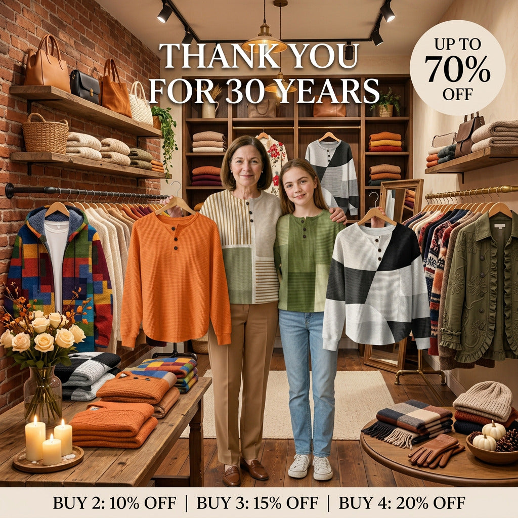 Colorful Sweaters collection banner: two women holding an orange henley sweater and a colour-block sweater
