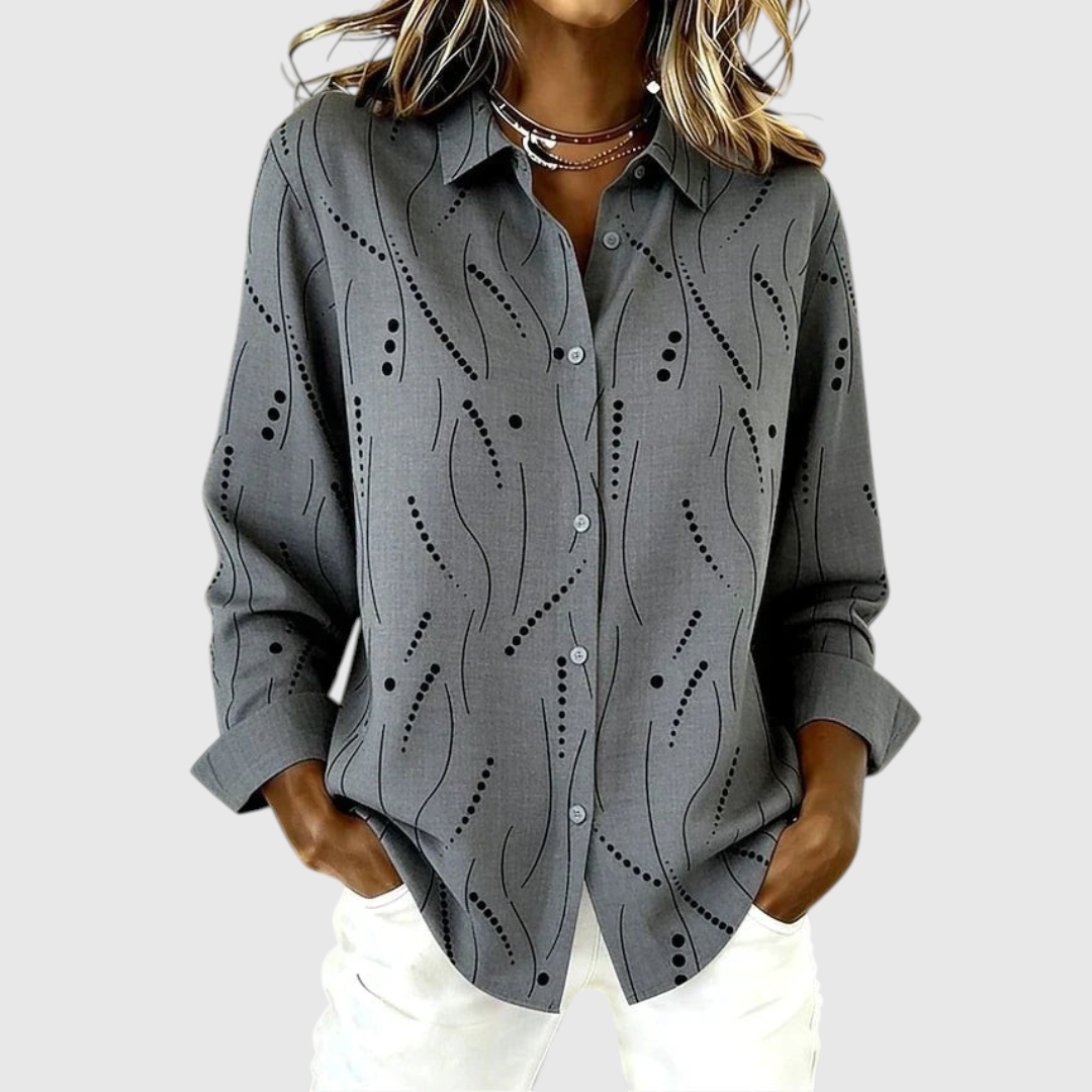 Women's Casual Dotted Line Pattern Blouse in Gray