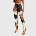 Women's Tube Pants with Color Block Pattern in Brown