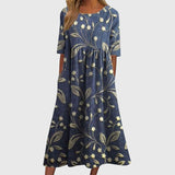 Women's Flattering Midi Dress in Navy Blue
