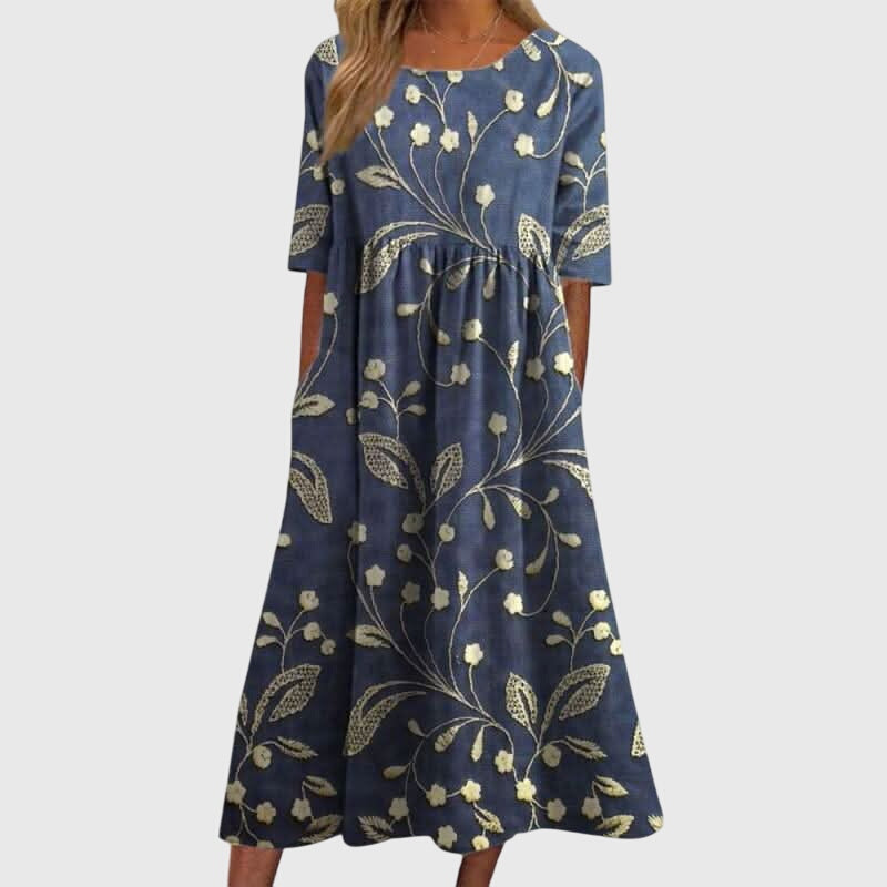 Women's Flattering Midi Dress in Navy Blue