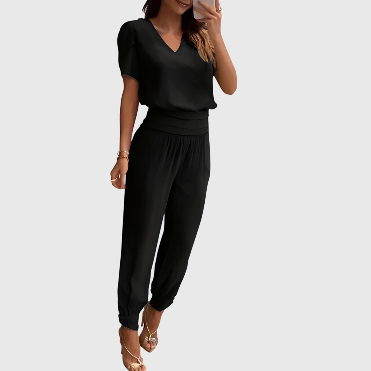 Women's Stylish Blouse and Pants Set in Black