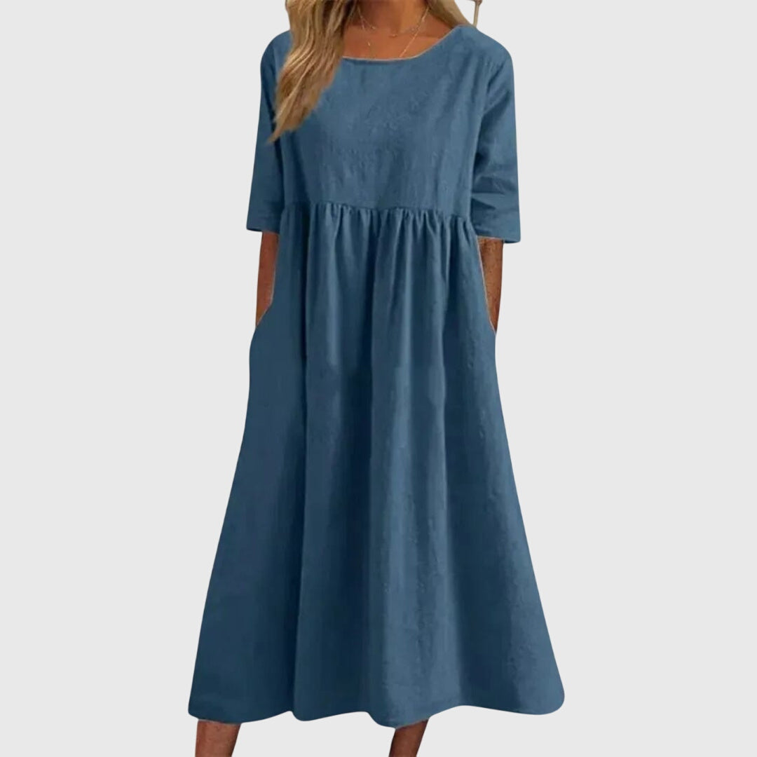 Women's Elegant Short-Sleeved Dress in Blue