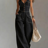 Women's Casual Denim Overalls in Black