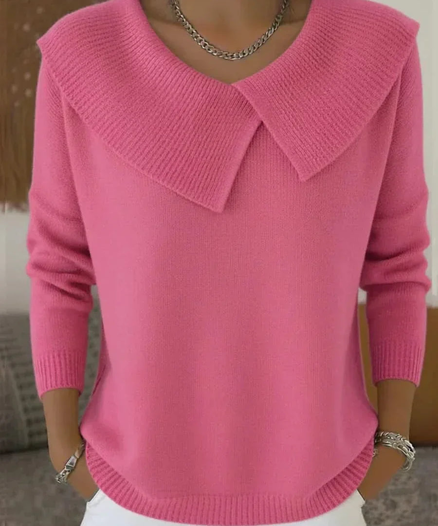 Women's Pink Ribbed Collar Sweater