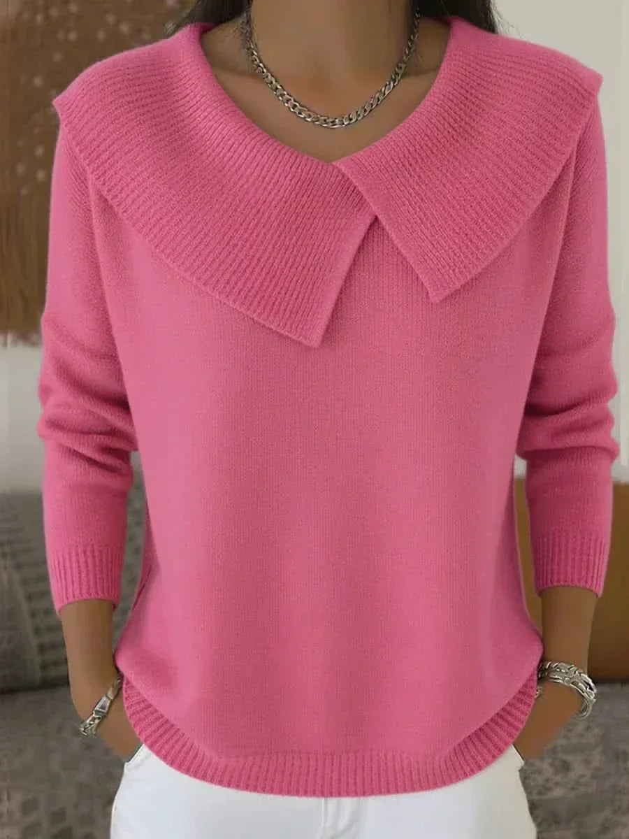 Women's Pink Ribbed Collar Sweater