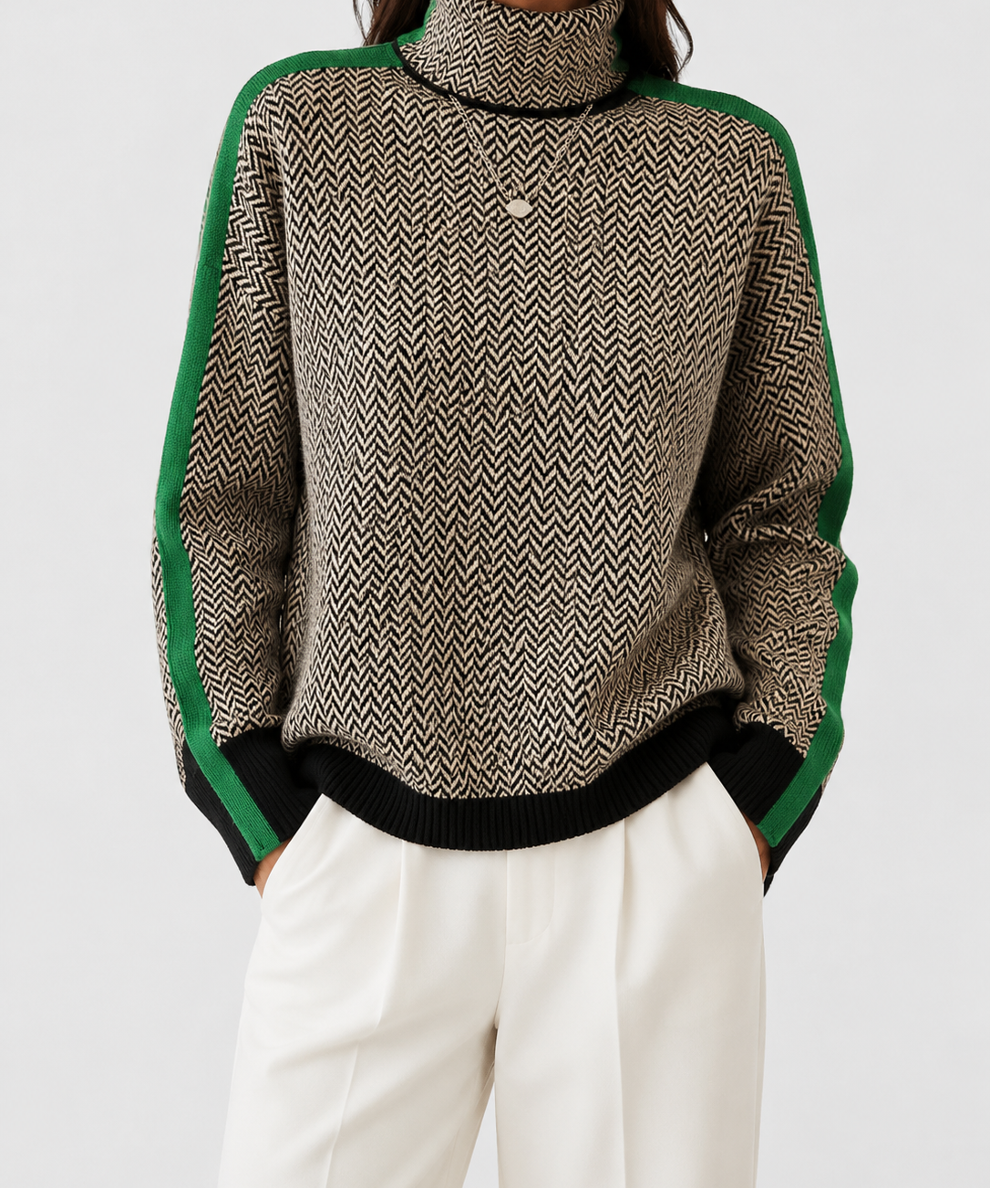 Women's Luxe Herringbone Mock-Neck Sweater